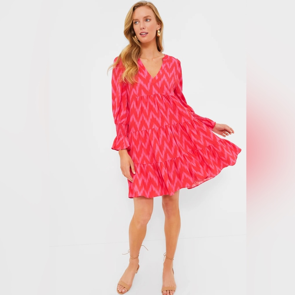 Tuckernuck Pomander Place Kenzo Dress in Hot Pink Ikat Size Large